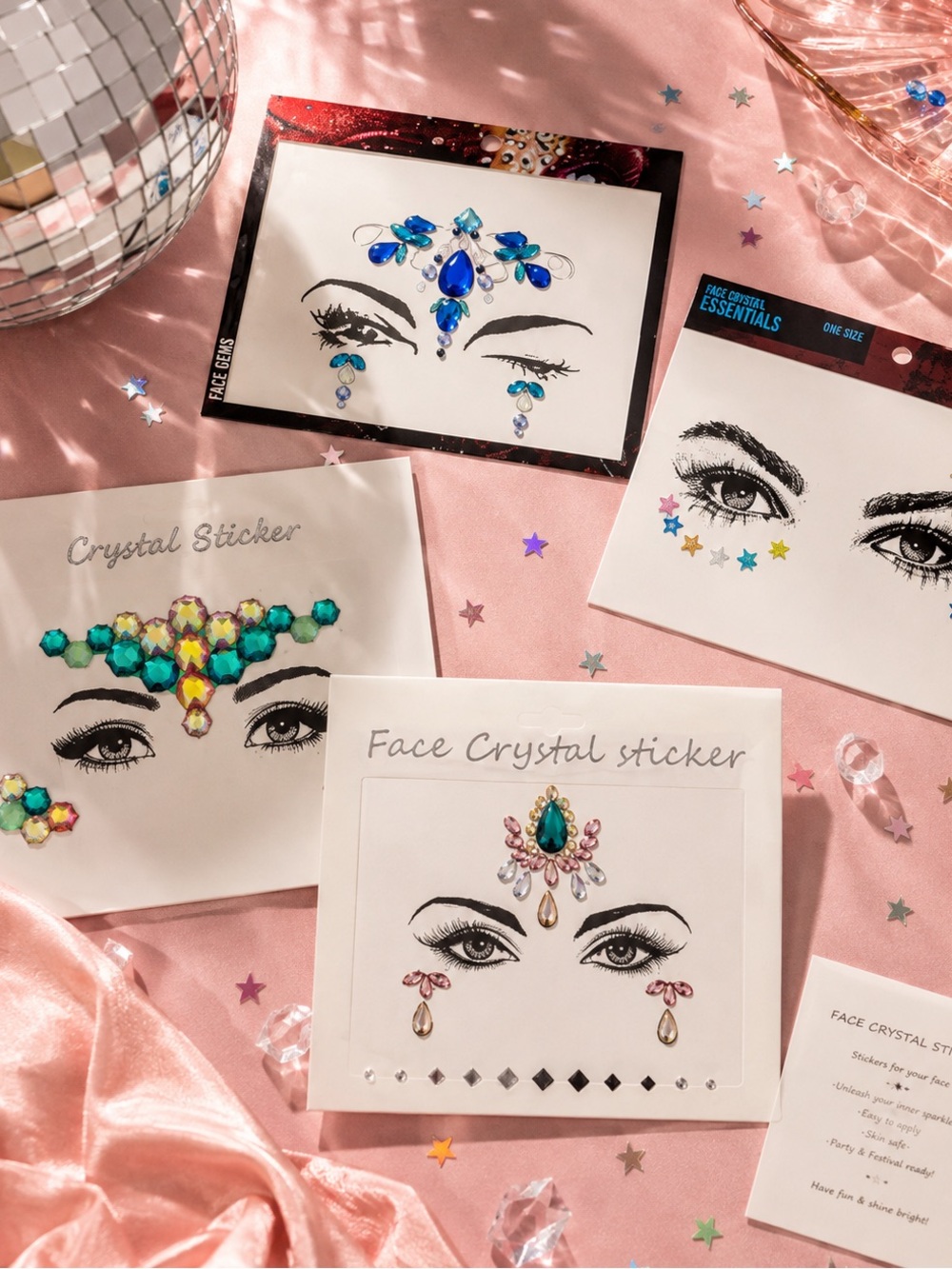 NEW - 4 Set Bundle of Adhesive Face Gem & Crystal - Halloween Rave Festival